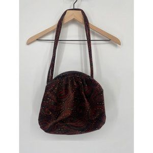 Vtg Richmark Black PEASLEY Floral Velour Tassle Satchel Purse Shoulder Bag 12 X1